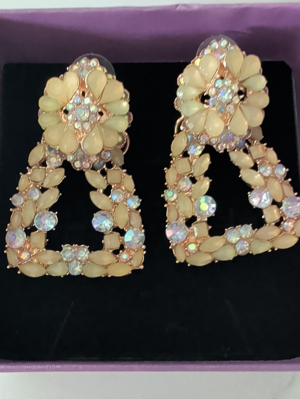 Elegant Yellow Floral Crystal Drop Earrings - Brand: